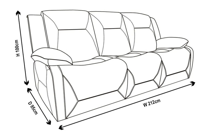 Abruzzo Dark Brown Leather 3 Seater Recliner Sofa