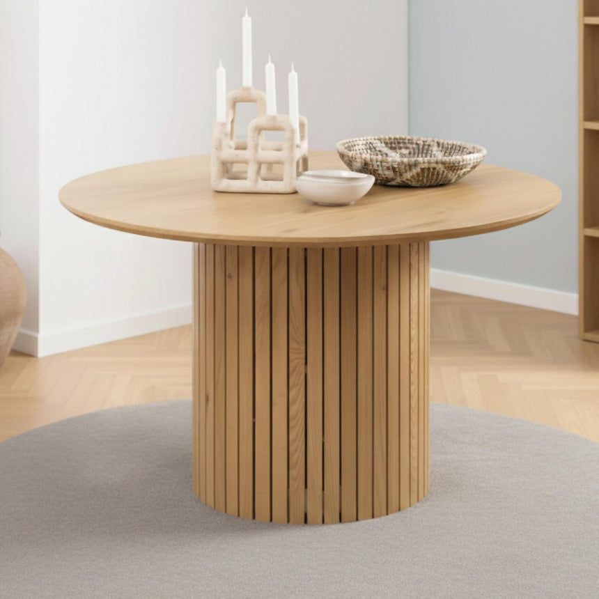 Yale Round Dining Table - 4 Seater - 120cm - Fluted Oak - Pedestal