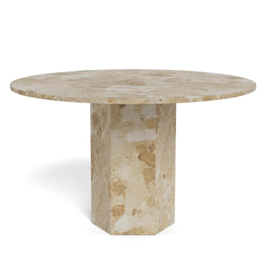Naxos Round Dining Table - 4 Seater - Pedestal - 130cm - Latte Brown Marble