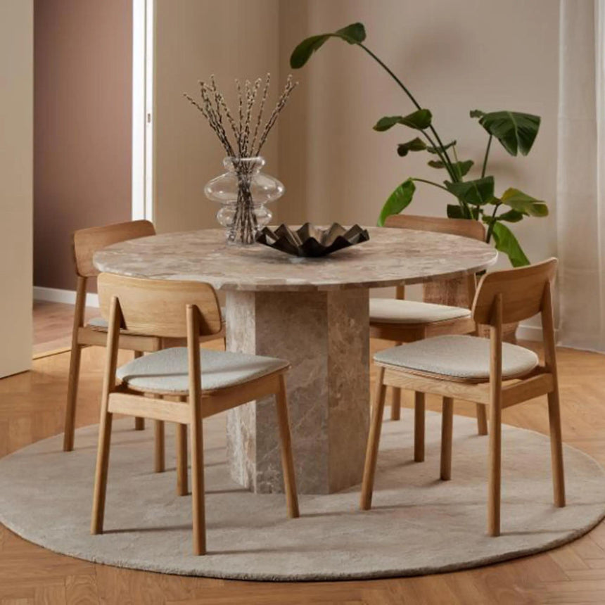 Naxos Round Dining Table - 4 Seater - Pedestal - 130cm - Latte Brown Marble