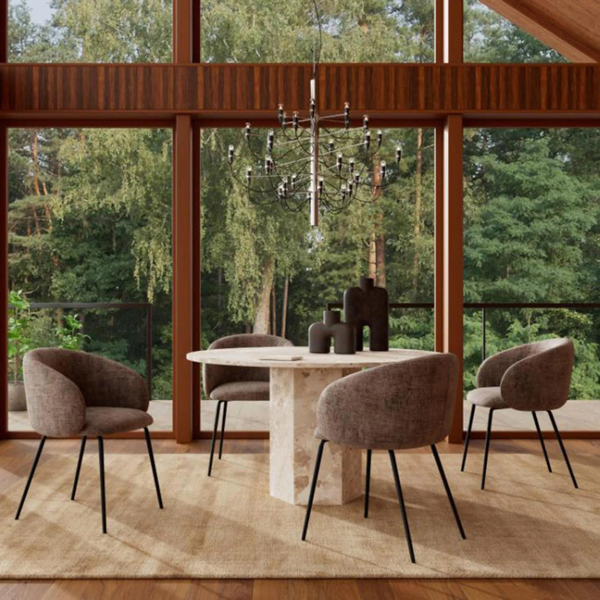 Naxos Round Dining Table - 4 Seater - Pedestal - 130cm - Latte Brown Marble