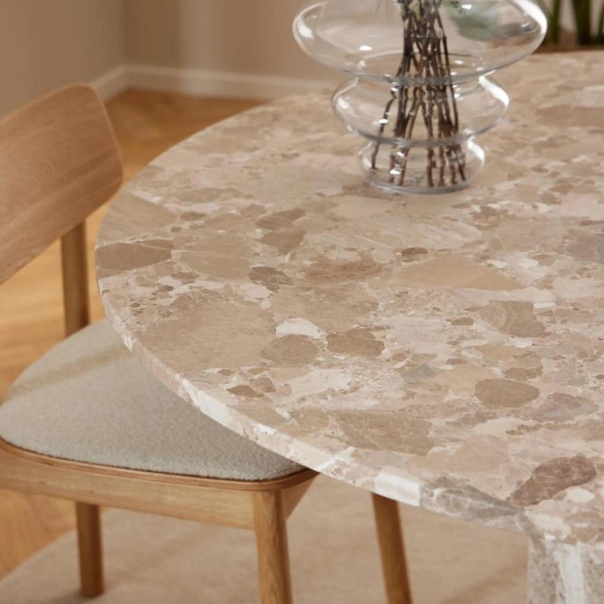 Naxos Round Dining Table - 4 Seater - Pedestal - 130cm - Latte Brown Marble