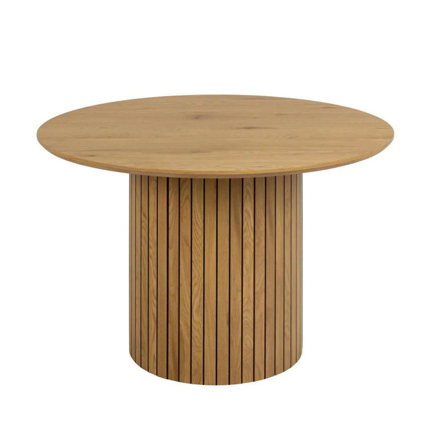Yale Round Dining Table - 4 Seater - 120cm - Fluted Oak - Pedestal