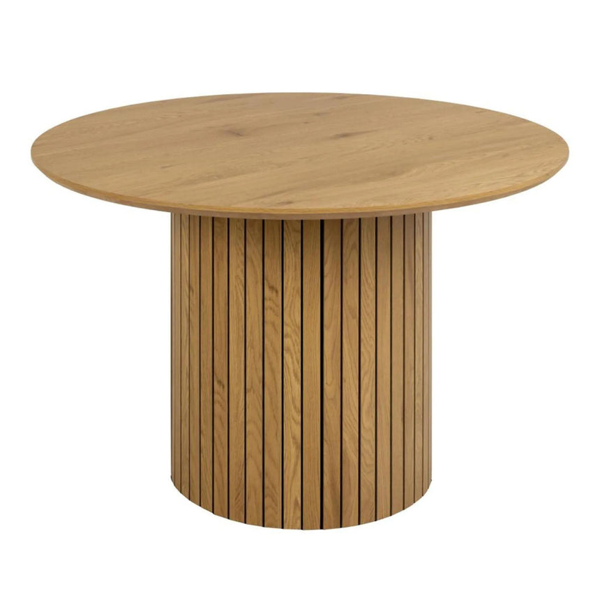 Yale Round Dining Table - 4 Seater - 120cm - Fluted Oak - Pedestal