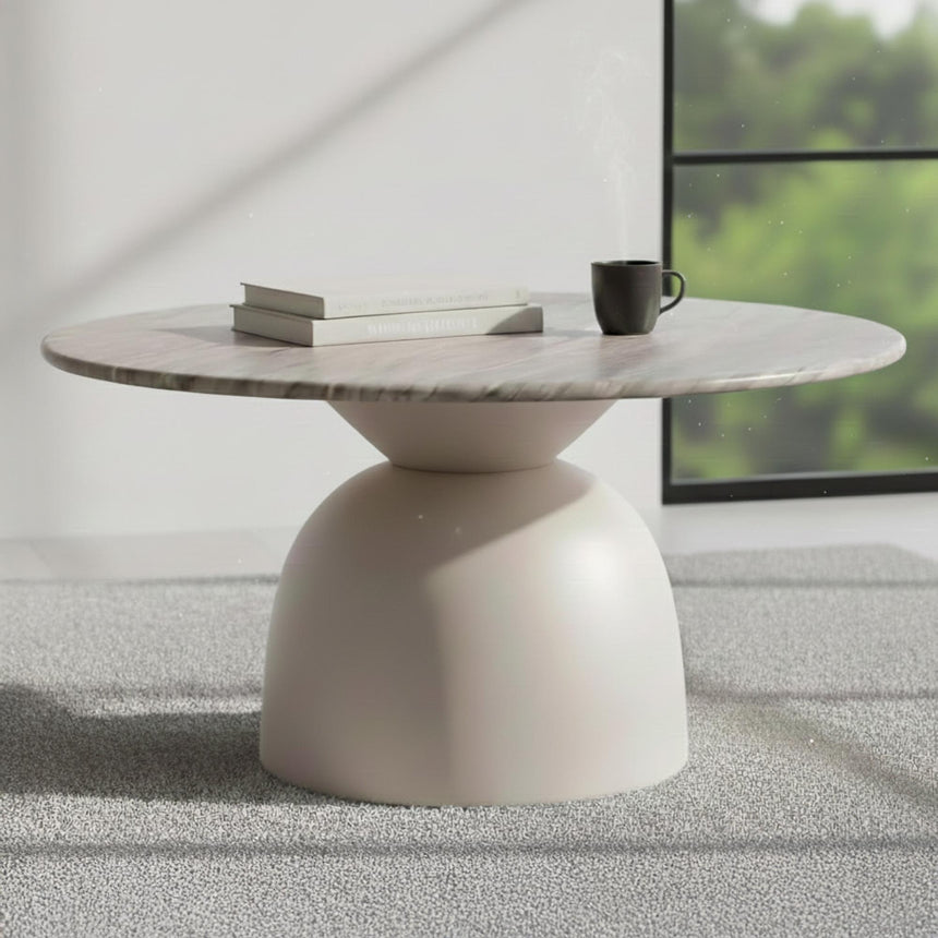 Ferrol Coffee Table - Round - Grey Marble with Grey Base