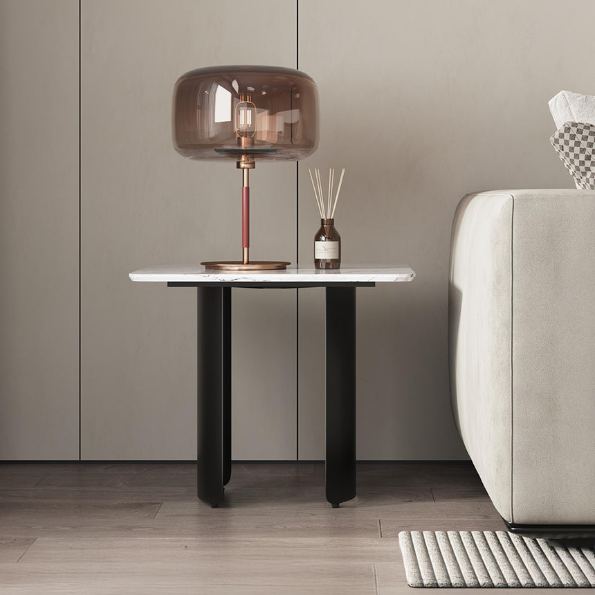 Lorea Side Table - Square - White Marble - Black Base