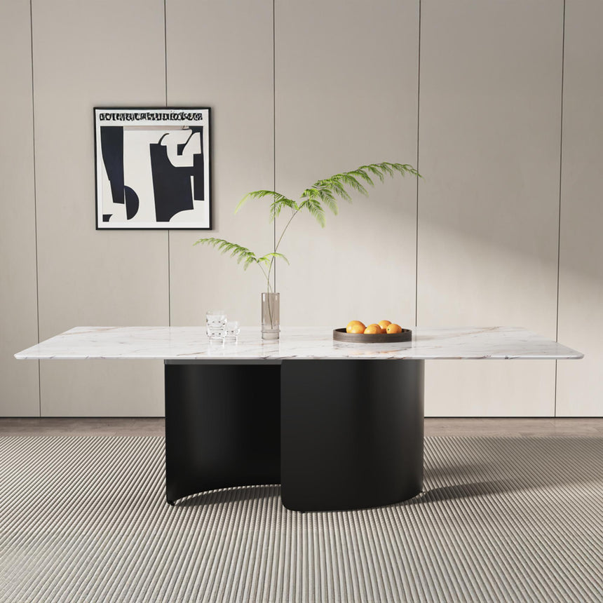 Lorea Dining Table - White Marble - Black Base - Sizes Available