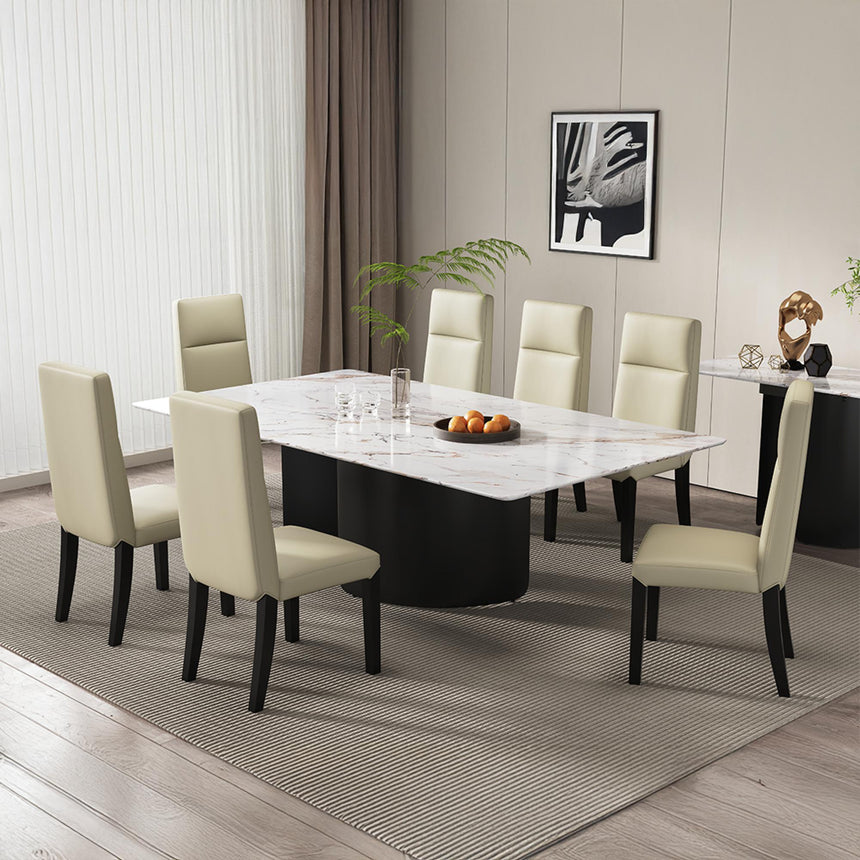 Lorea Dining Table - White Marble - Black Base - Sizes Available