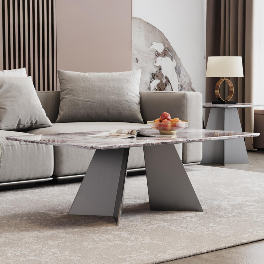 Taurus Coffee Table - Beige Marble - Dark Grey Base