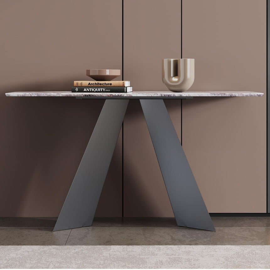 Taurus Console Table - Beige Marble - Dark Grey Base