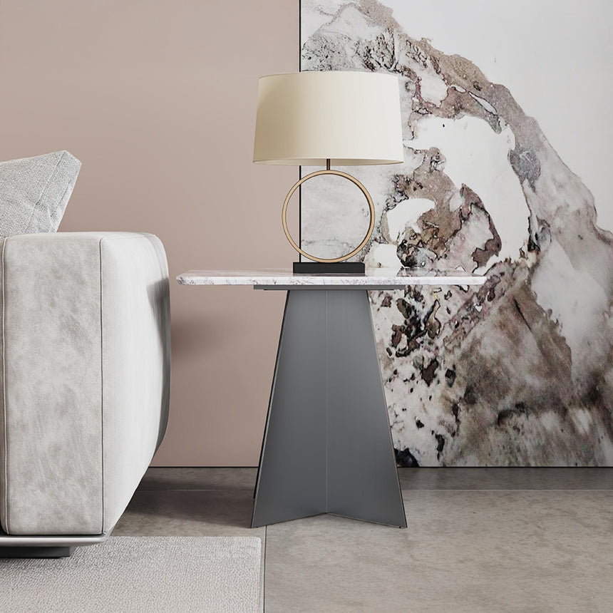 Taurus Side Table - Square - Beige Marble - Dark Grey Base