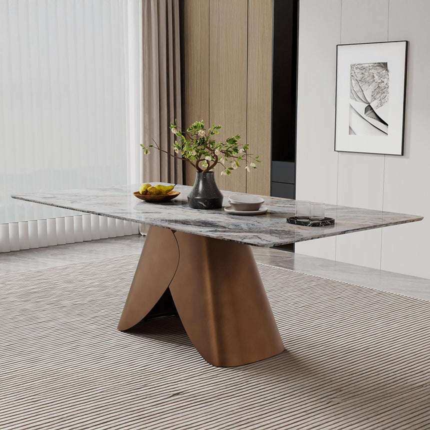 Enterprise Dining Set - 6 Seater - 180cm - Grey Marble - Venezia Dining Chairs - Cream Leather - High Back