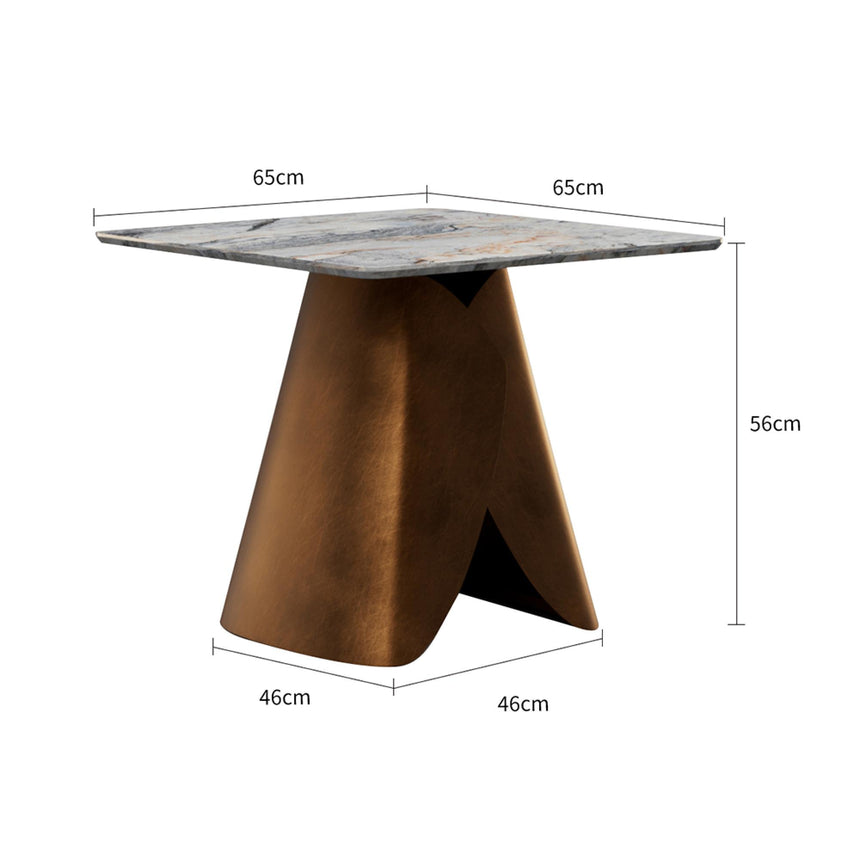 Enterprise Side Table - Square - Grey Marble - Brass Base