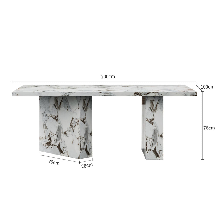 Viola Dining Set - 8 Seater - 200cm - White Marble - Mimi Dining Chairs - Cream Leather - Large High Back