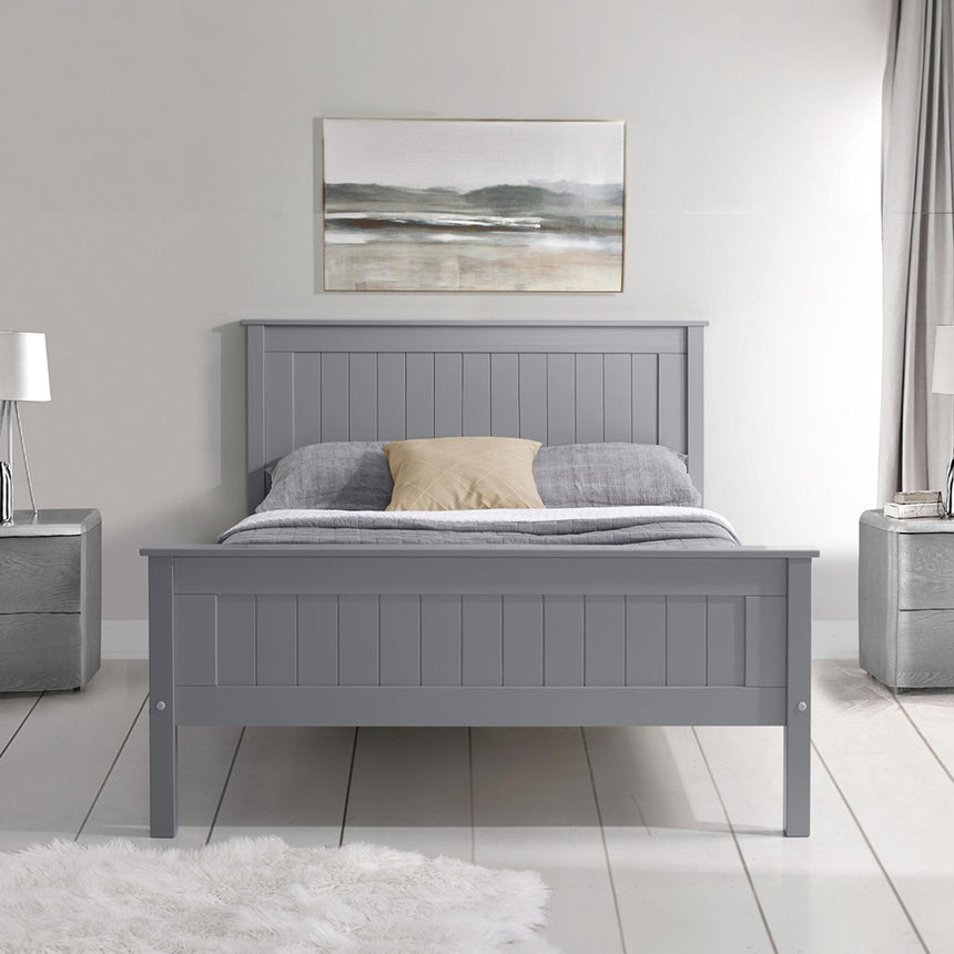Travis Grey Wooden Bed - High Footend - Sizes Available