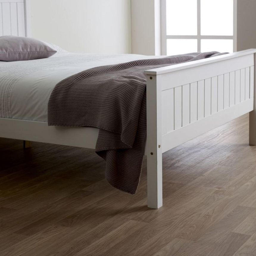 Travis White Wooden Bed - High Footend - Sizes Available
