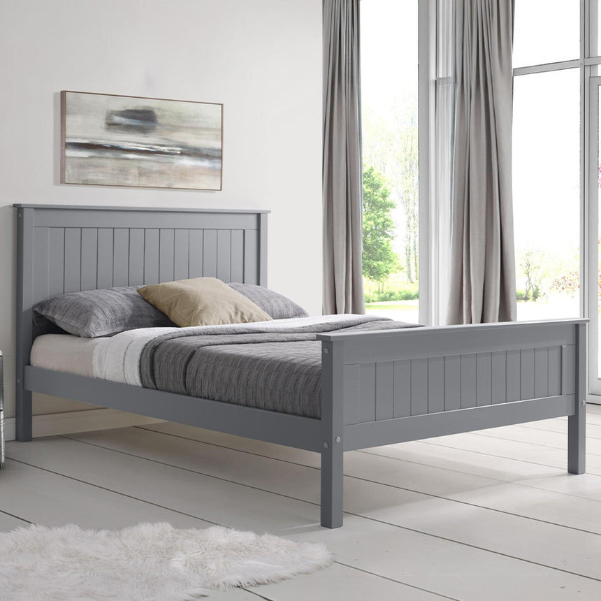Travis Grey Wooden Bed - High Footend - Sizes Available