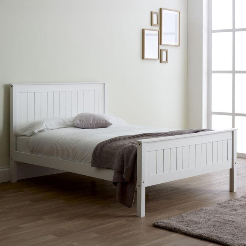 Travis White Wooden Bed - High Footend - Sizes Available