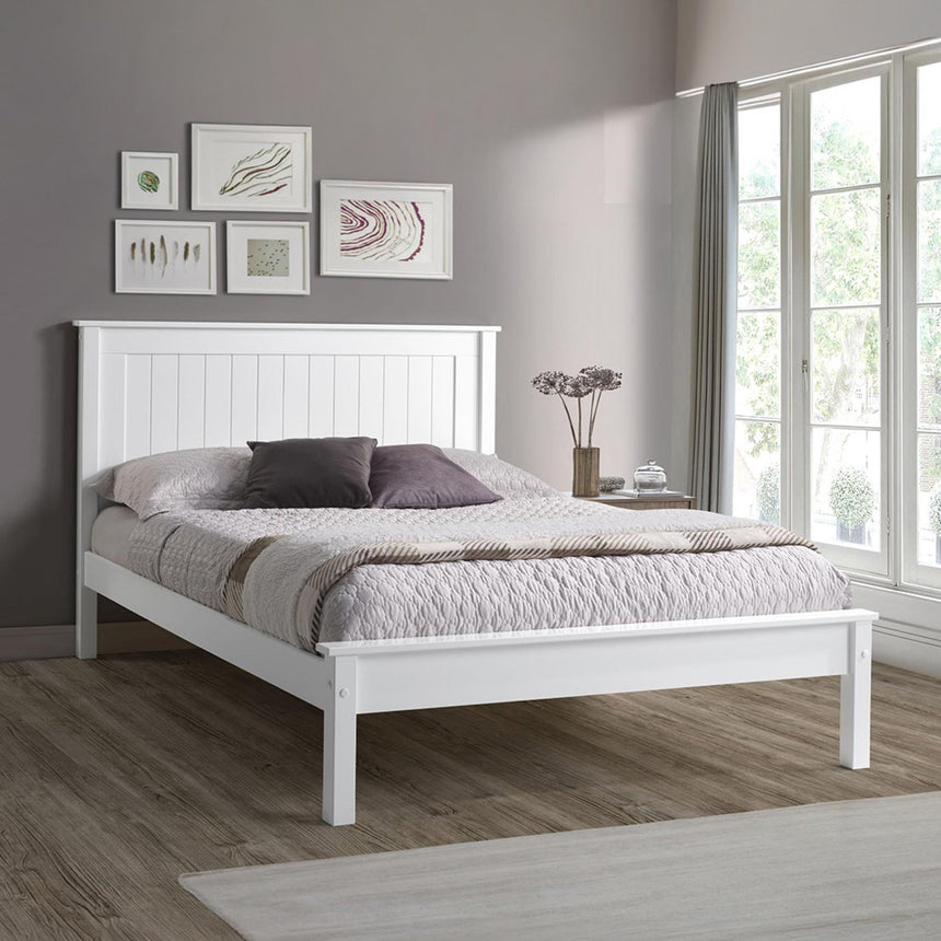Travis White Wooden Bed - Low Footend - Sizes Available
