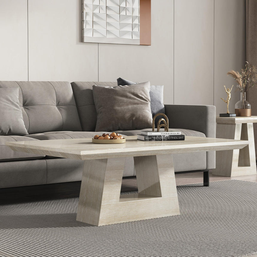 Milan Coffee Table - Travertine Beige Engineered Marble