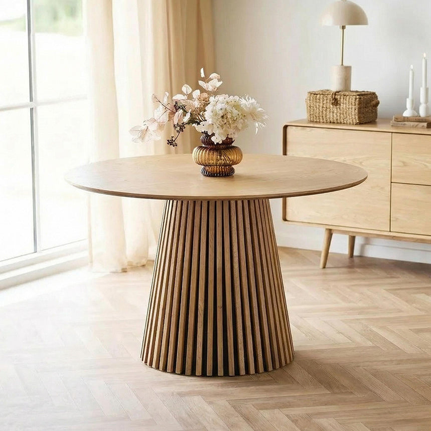 Osaka Round Dining Table - 4 Seater - 120cm - Slatted Base - Oak