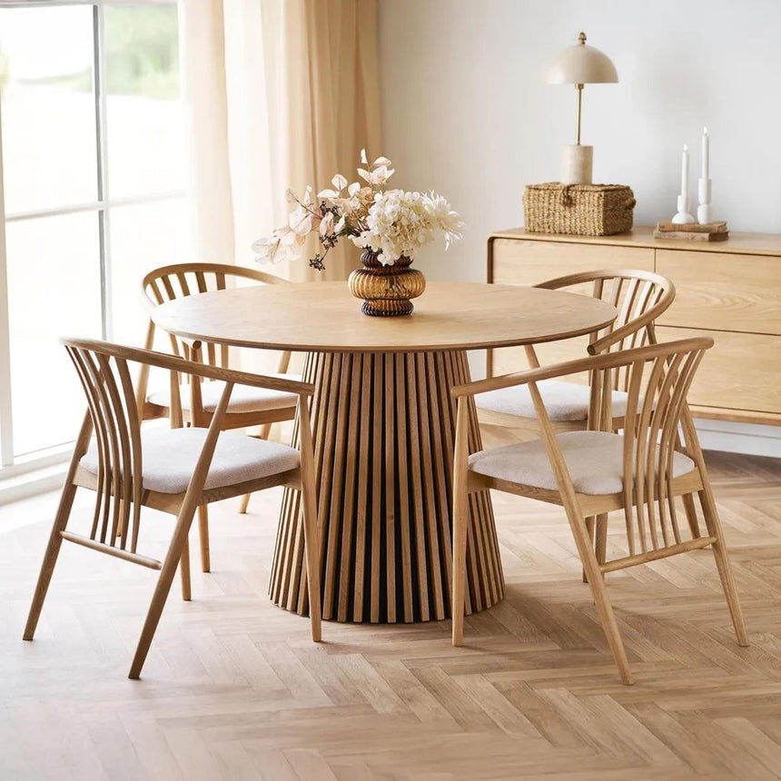 Osaka Round Dining Table - 4 Seater - 120cm - Slatted Base - Oak