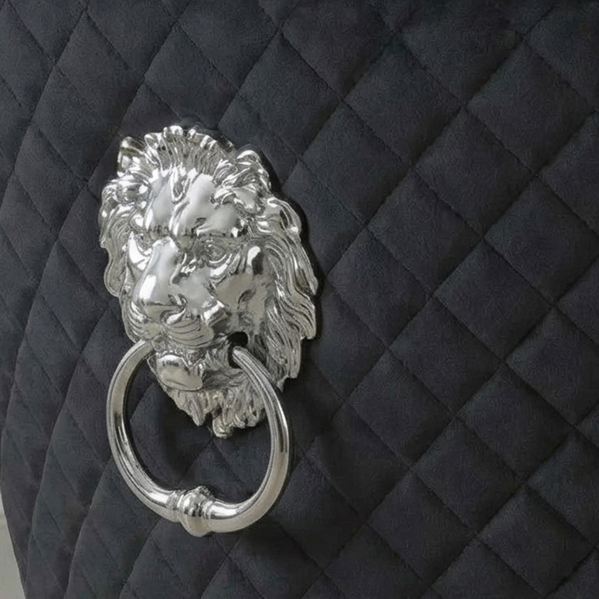 Lion Knocker Back Dining Chair - Black Velvet Fabric - Chrome Legs