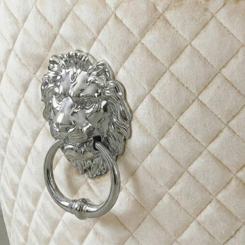 Lion Knocker Back Dining Chair - Champagne Velvet Fabric - Chrome Legs