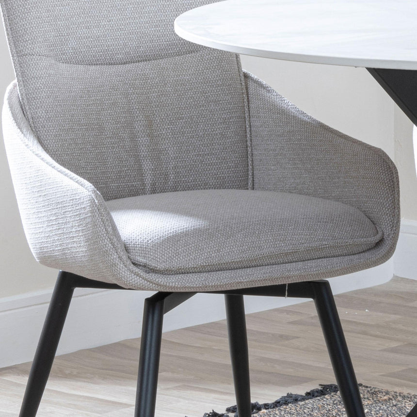 Ace Dining Chair - Swivel - Beige Fabric - Black Legs