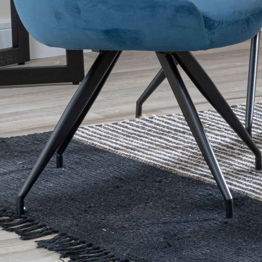 Arctic Dining Chair - Swivel - Blue Velvet Fabric - Black Legs