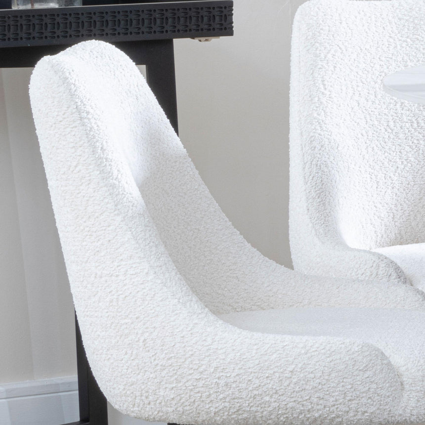 Arctic Dining Chair - Swivel - Cream Boucle Fabric - Black Legs