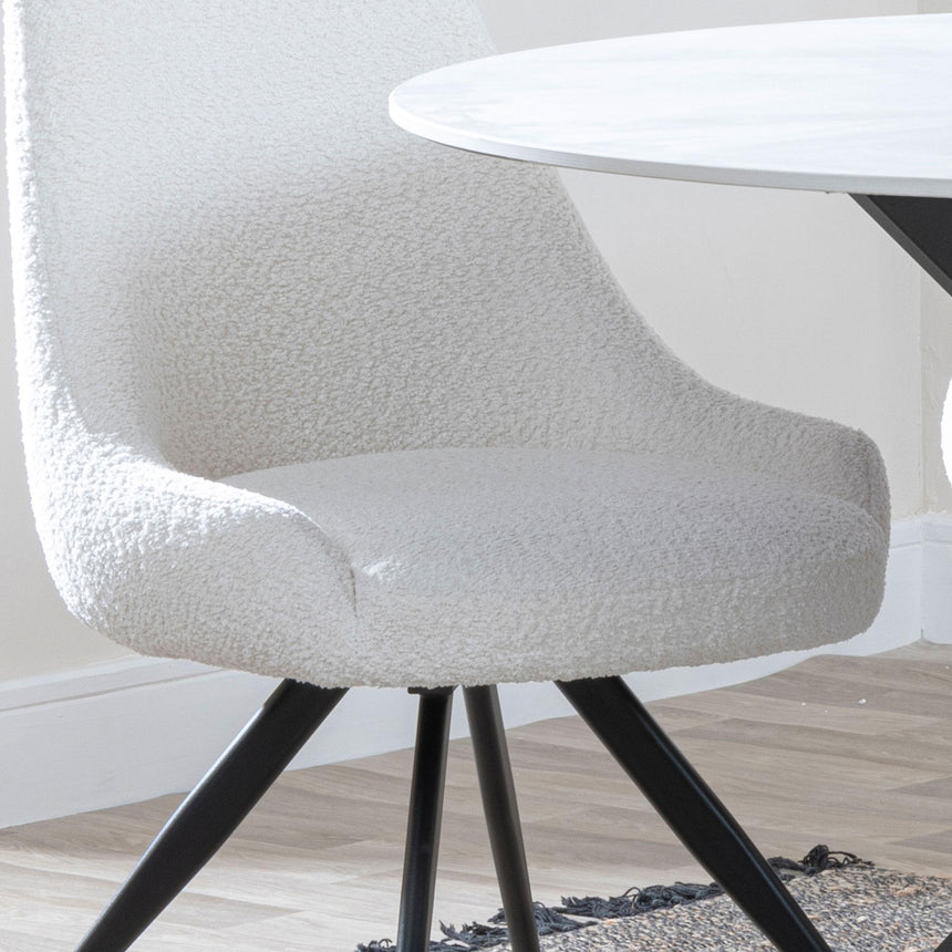 Arctic Dining Chair - Swivel - Cream Boucle Fabric - Black Legs