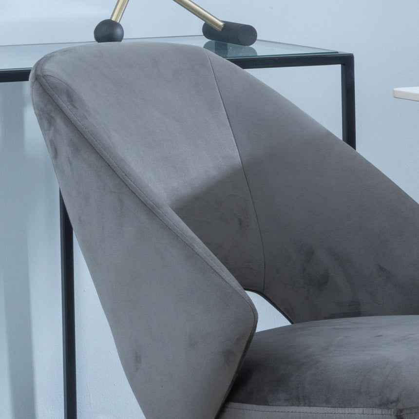 Ion Dining Chair - Swivel - Dark Grey Velvet Fabric - Black Legs