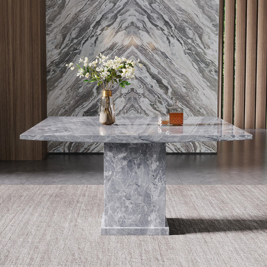 Turin Square Dining Table - 8 Seater - 140cm - Grey Marble