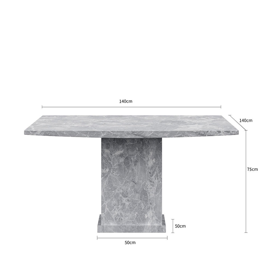 Turin Square Dining Table - 8 Seater - 140cm - Grey Marble