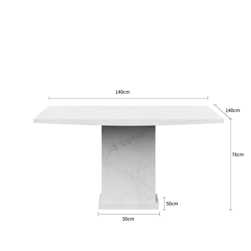 Turin Square Dining Table - 8 Seater - 140cm - White Marble