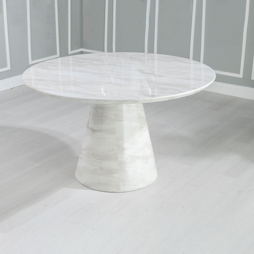 Modena 4 Seater White Marble Round Dining Table with Pedestal Base - 130cm