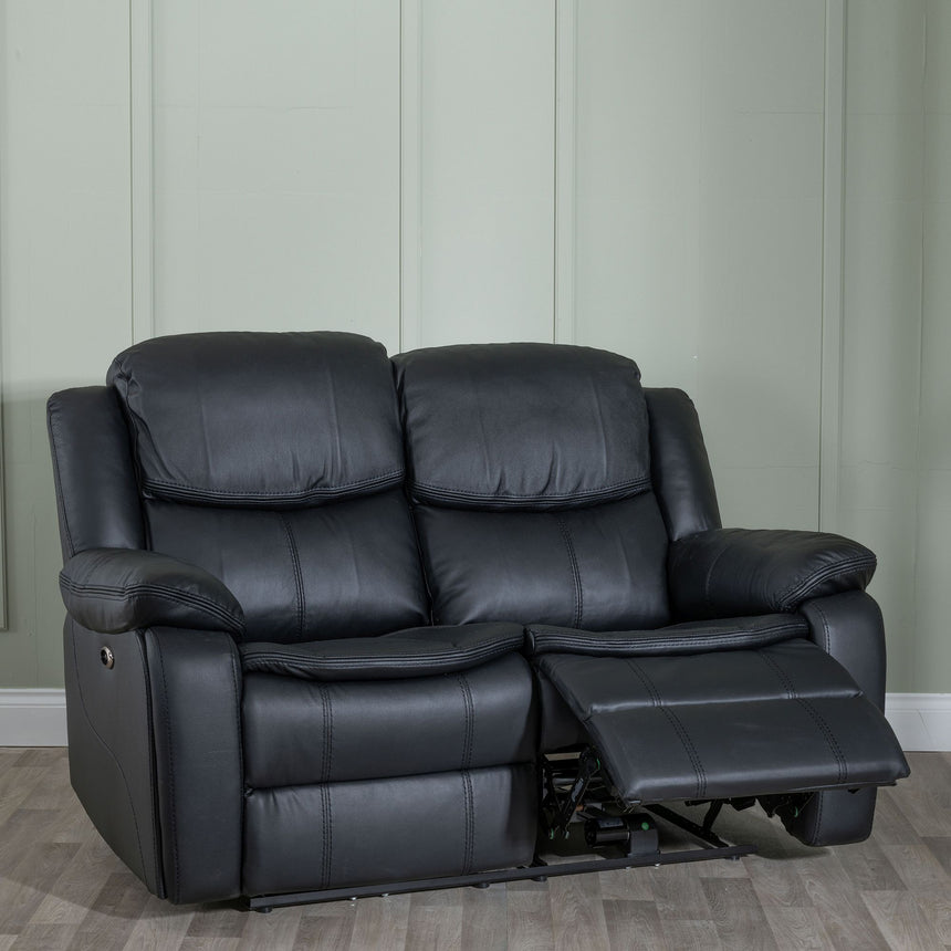 Stamford Black Leather 2 Seater Recliner Sofa