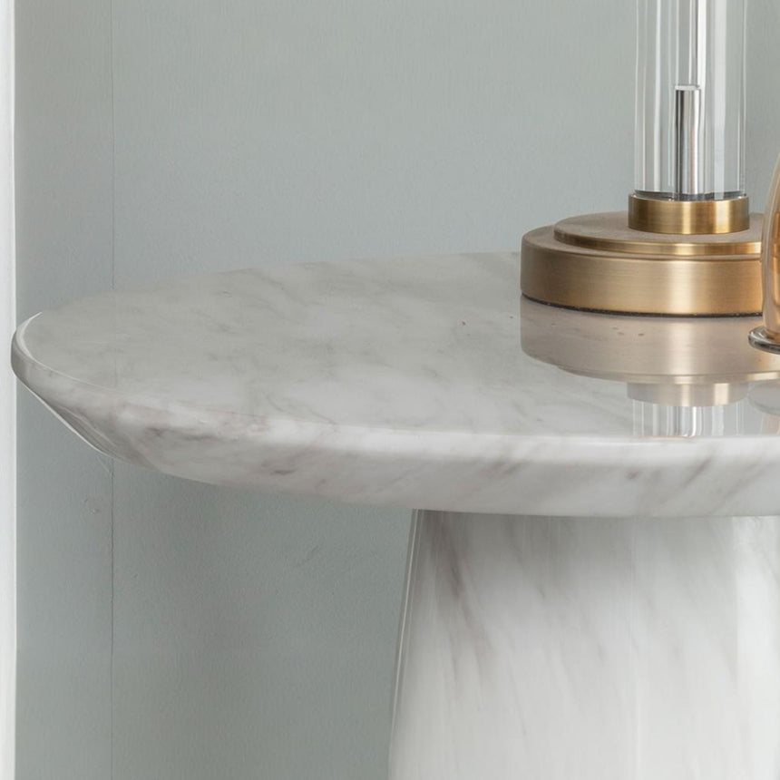 Modena White Marble Round Side Table with Pedestal Base