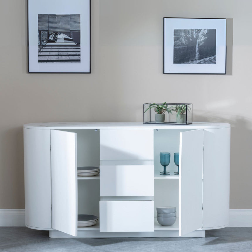 Chadwell White Marble 2 Door Curved Fluted Sideboard - 160cm