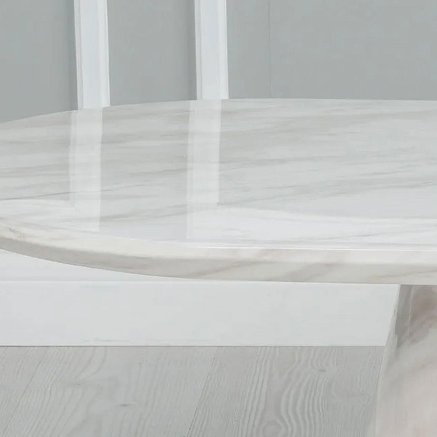 Modena White Marble Oval Coffee Table with Pedestal Base