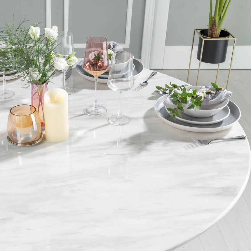 Modena 4 Seater White Marble Round Dining Table with Pedestal Base - 130cm