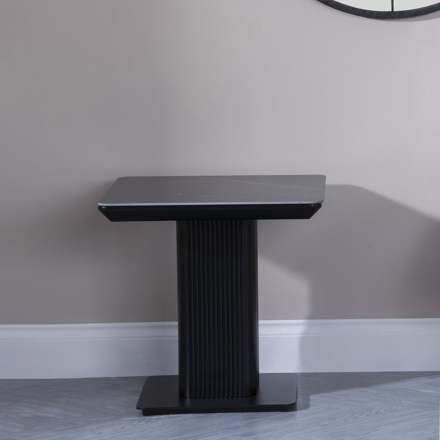 Stanmore Black Ceramic Fluted Lamp Table with Pedestal Base