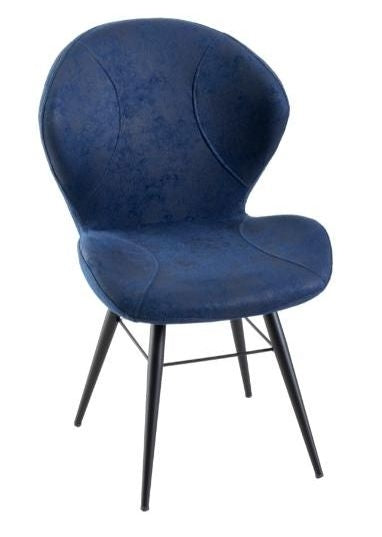 Arctic Blue Dining Chair, Velvet Fabric Upholstered with Round Black Metal Legs