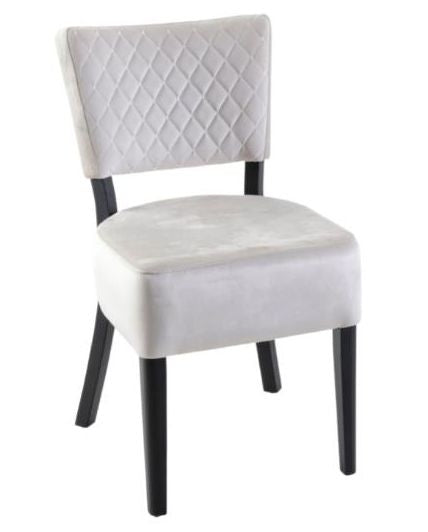 Indus Beige Dining Chair, Velvet Fabric Upholstered with Quilted Diamond Stitched and Black Wooden Legs