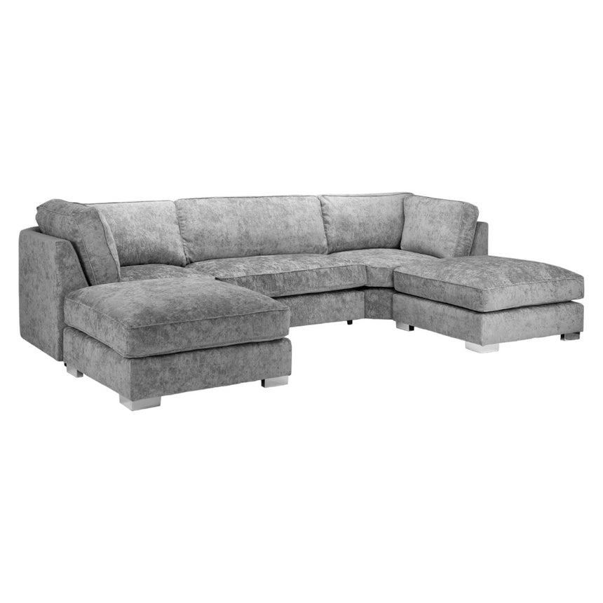 Bishop Fullback Platinum Velvet Fabric U Shape Corner Sofa Suite