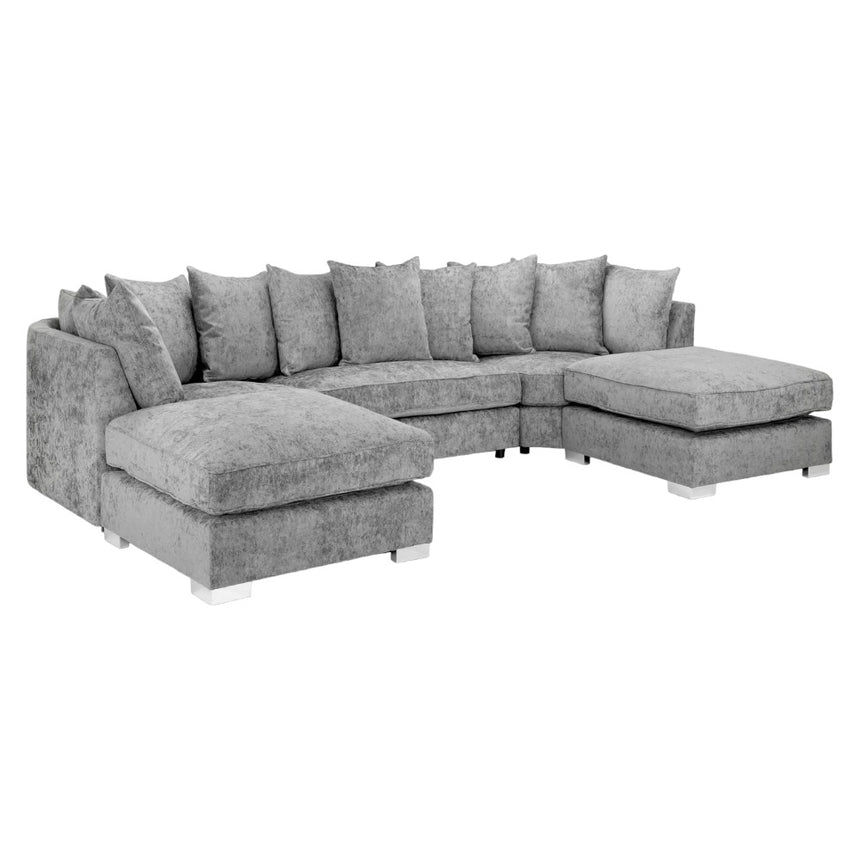 Bishop Scatterback Platinum Velvet Fabric U Shape Corner Sofa Suite
