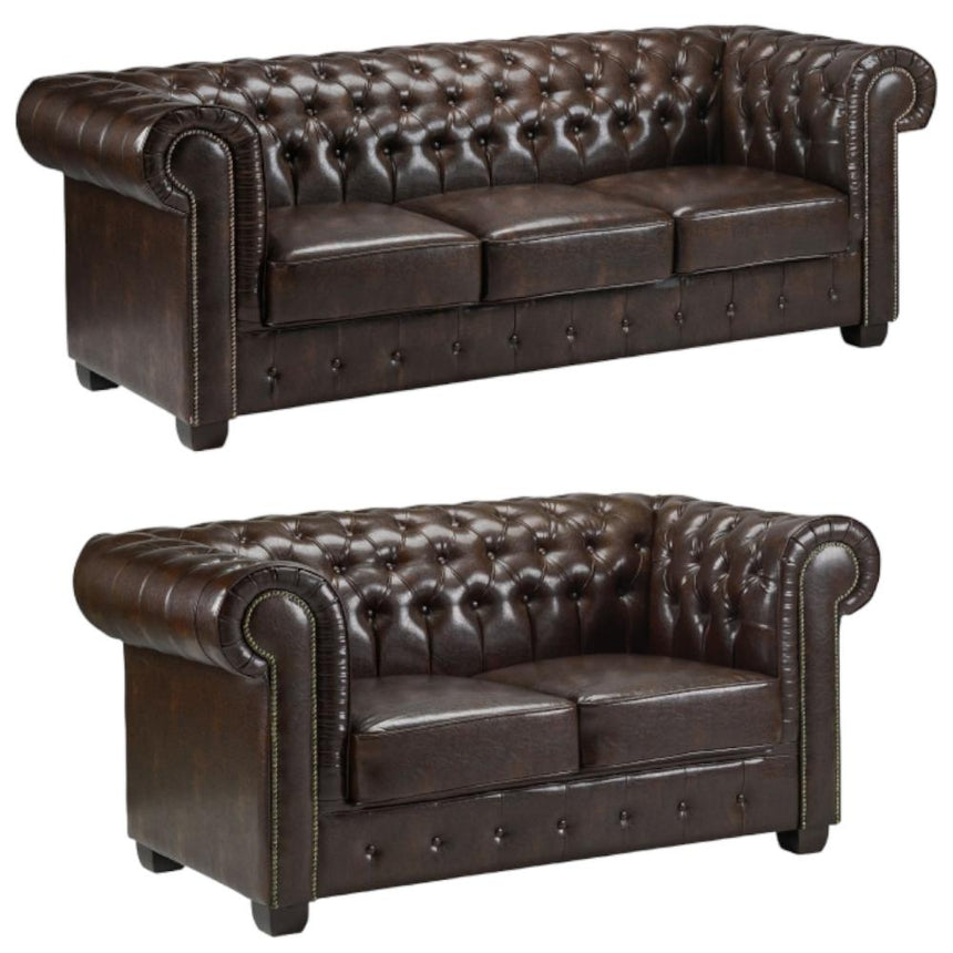 Chesterfield Antique Brown 3+2 Seater Sofa