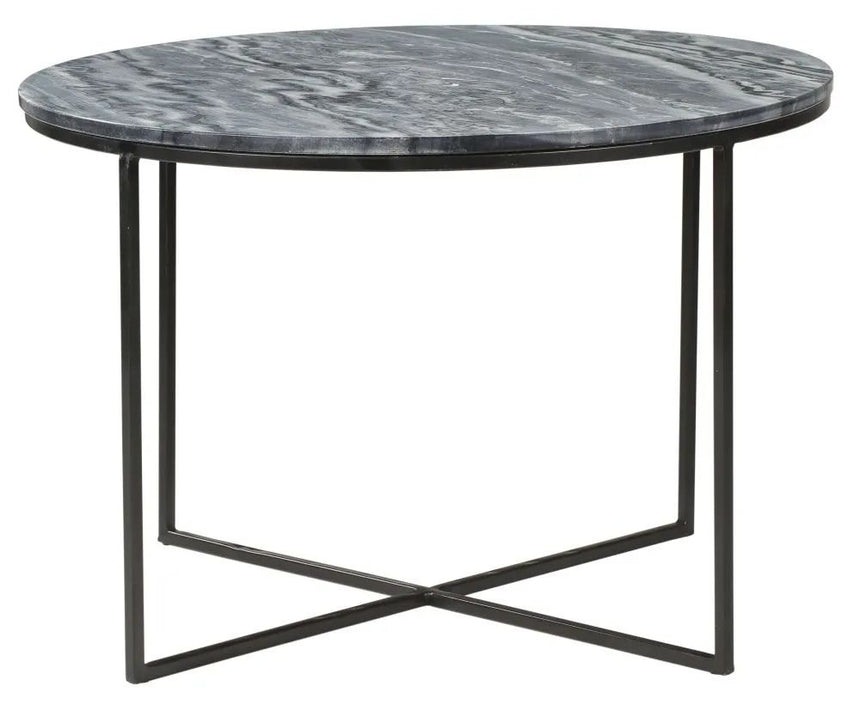 The Glam Home Black Round Coffee Table, Marble Top