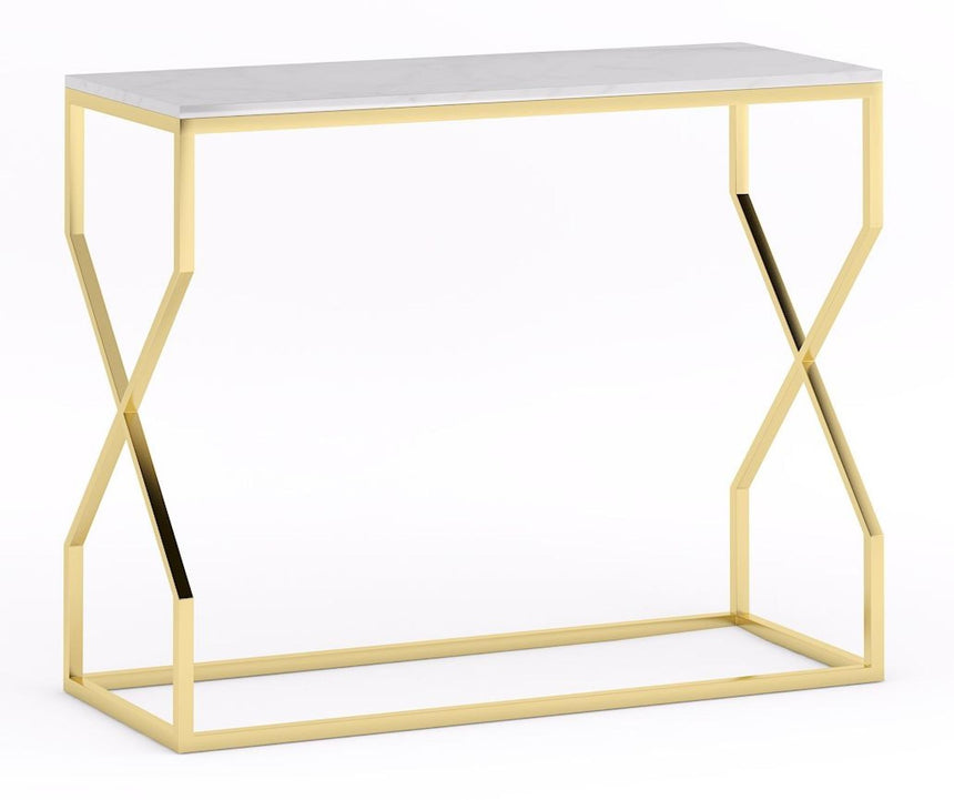 Scala White Marble Top and Gold Console Table